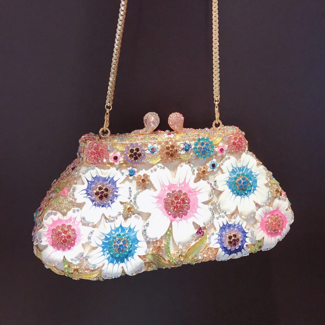 Luxy Moon Enamel Daisy Clutch Bag Gorgeous Evening Purse