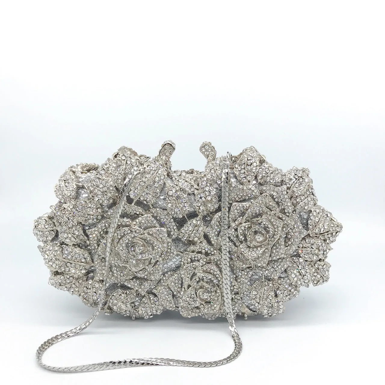 Luxy Moon Three Roses Luxury Flower Rhinestone Clutch Bag