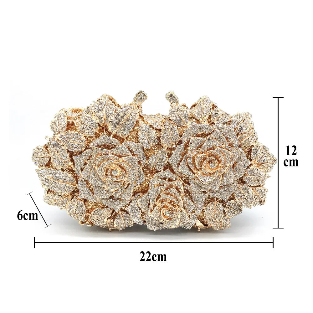 Luxy Moon Three Roses Luxury Flower Rhinestone Clutch Bag