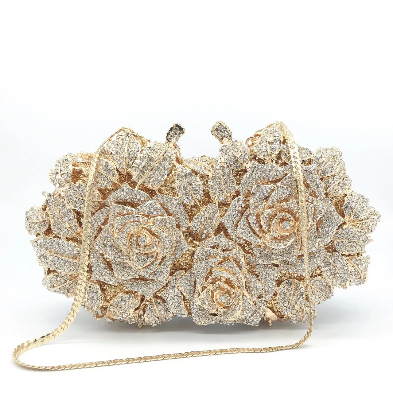 Luxy Moon Three Roses Luxury Flower Rhinestone Clutch Bag