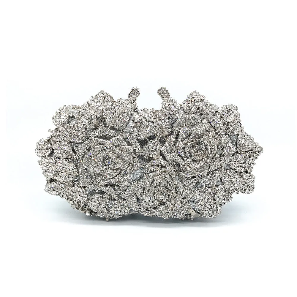 Luxy Moon Three Roses Luxury Flower Rhinestone Clutch Bag