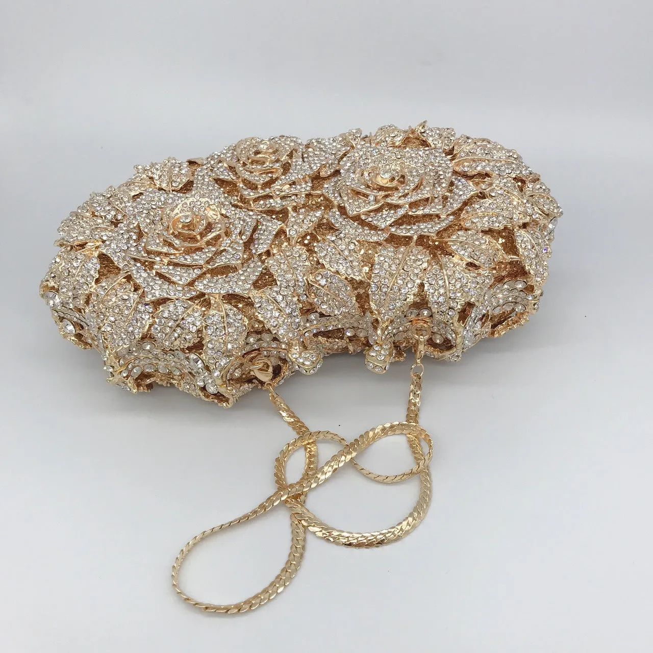 Luxy Moon Three Roses Luxury Flower Rhinestone Clutch Bag