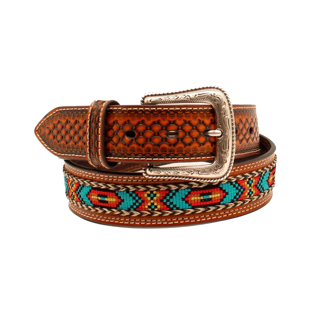 M&F Men's Multicolored Ribbon Inlay Belt