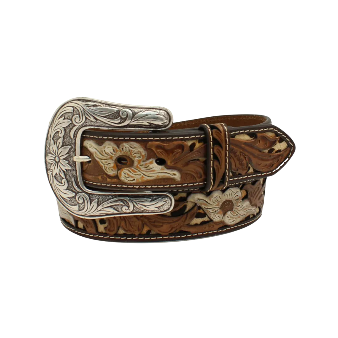 M&f Women's Brown Flower And Leopard Print Inlay Belt