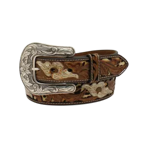 M&f Women's Brown Flower And Leopard Print Inlay Belt