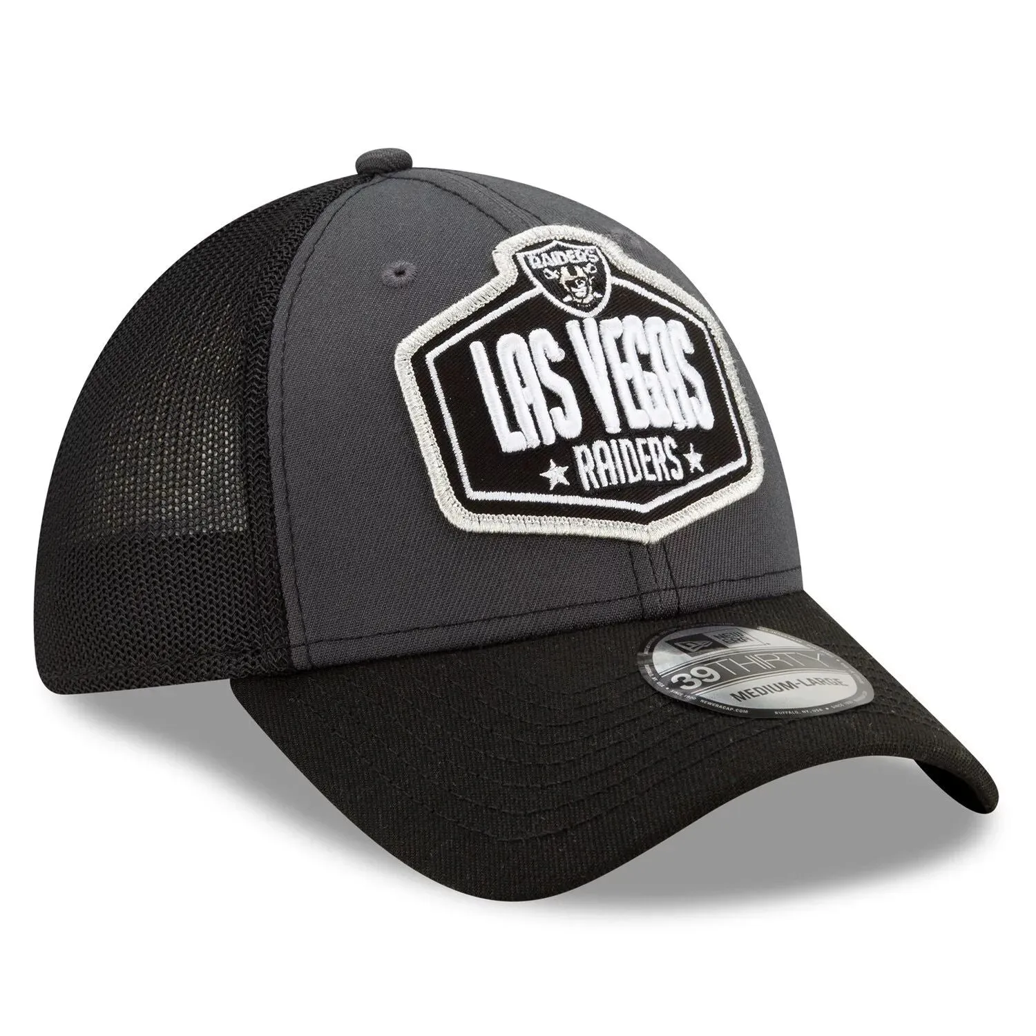 Men's New Era Graphite/Black Las Vegas Raiders 2021 NFL Draft Trucker 39THIRTY Flex Hat