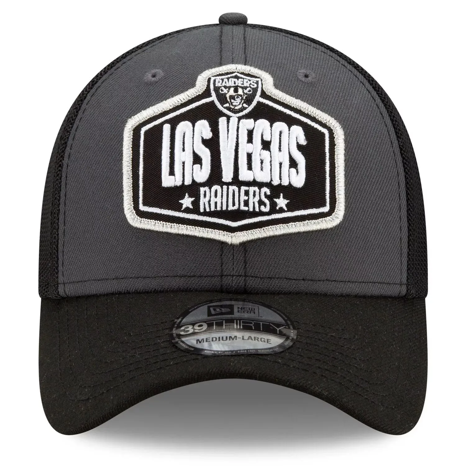 Men's New Era Graphite/Black Las Vegas Raiders 2021 NFL Draft Trucker 39THIRTY Flex Hat