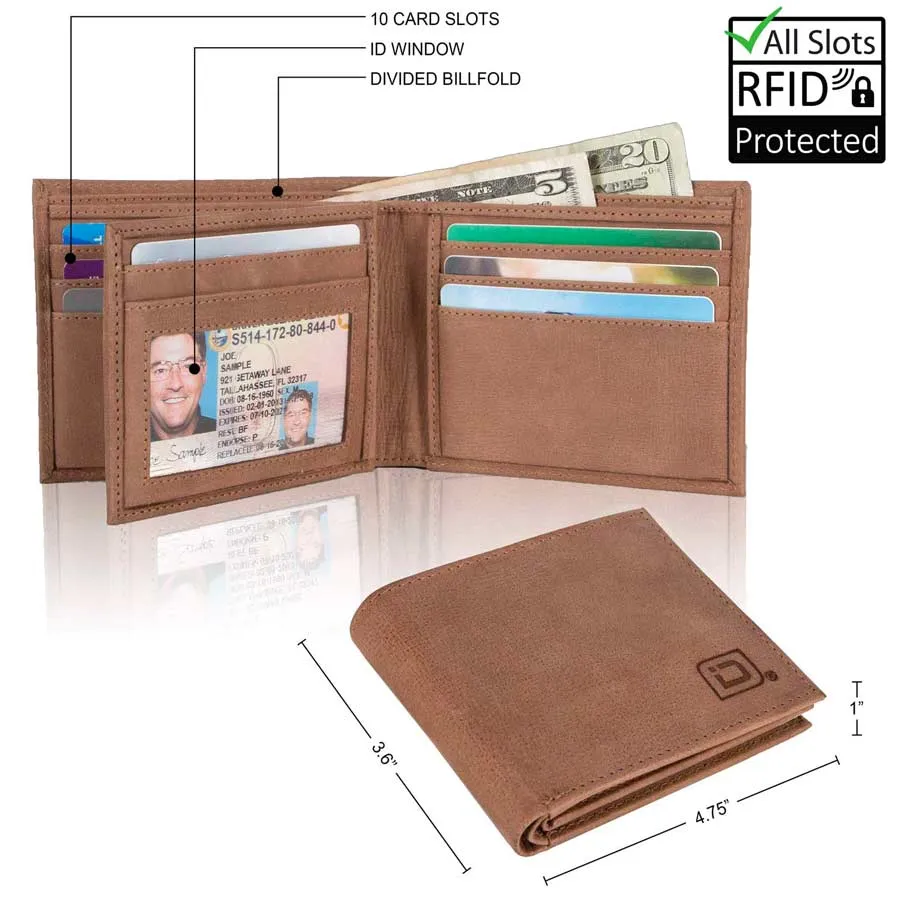 Mens RFID Wallet -  10 Slot Bifold Wallet with ID Window