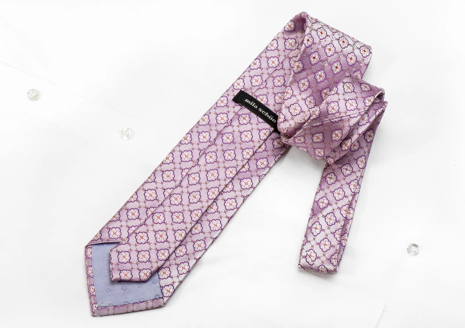 Mila Schon Men's Crystal Tie Cartouche On Mauve With Silver Sparkles