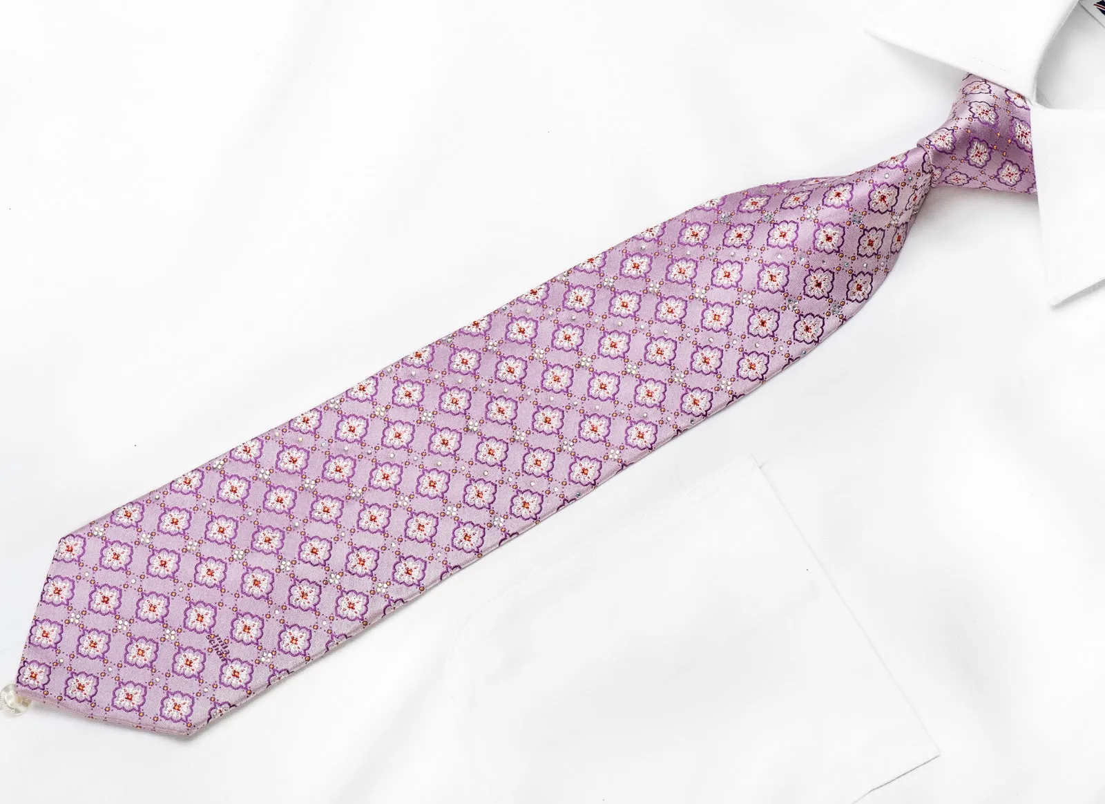 Mila Schon Men's Crystal Tie Cartouche On Mauve With Silver Sparkles