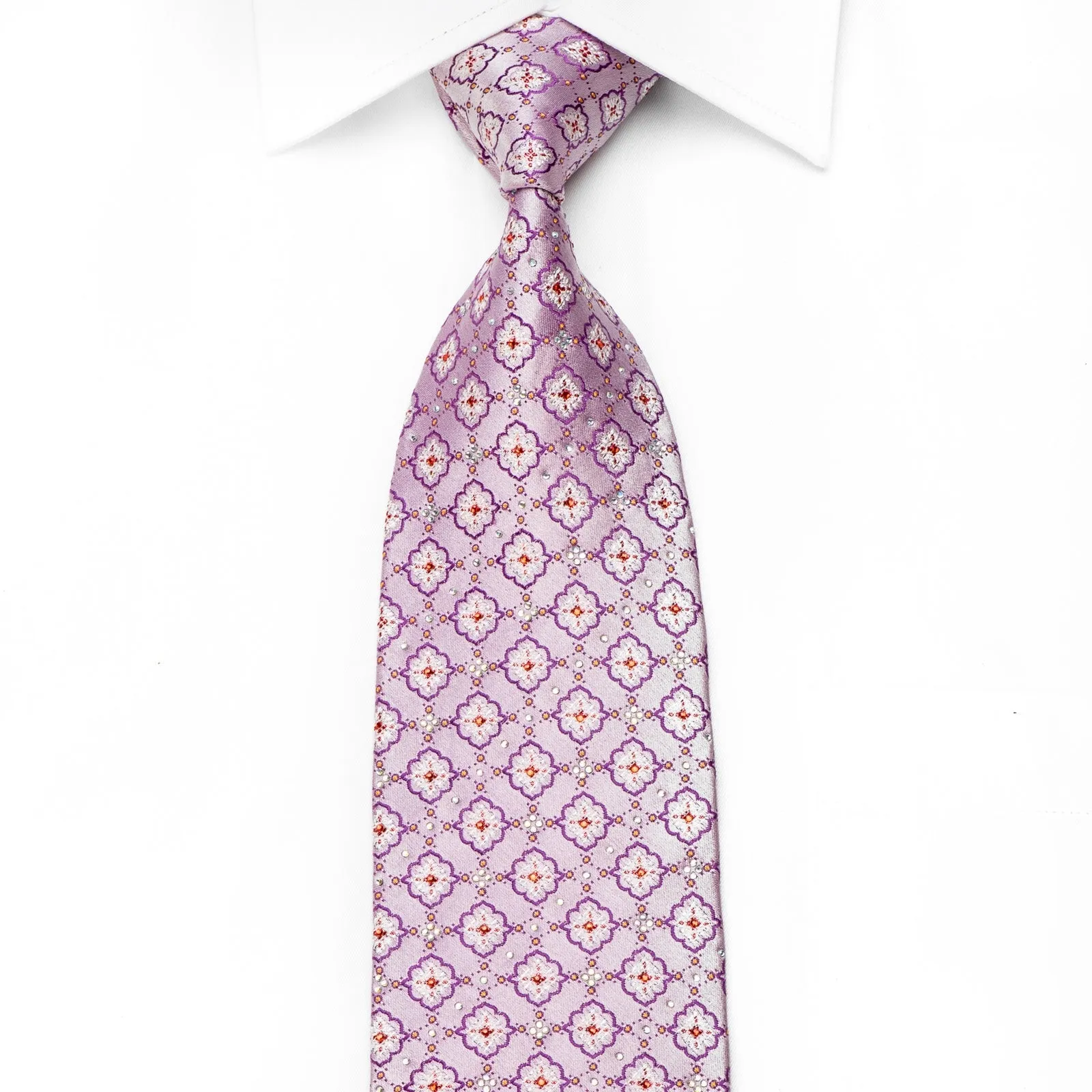 Mila Schon Men's Crystal Tie Cartouche On Mauve With Silver Sparkles