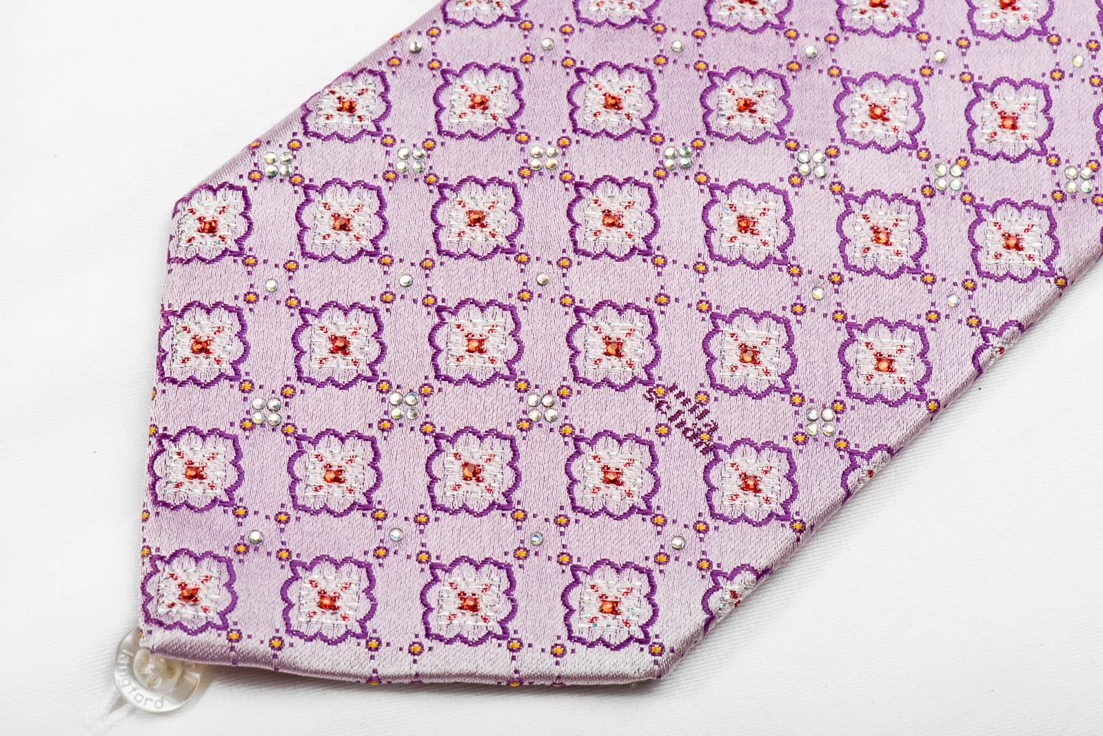 Mila Schon Men's Crystal Tie Cartouche On Mauve With Silver Sparkles