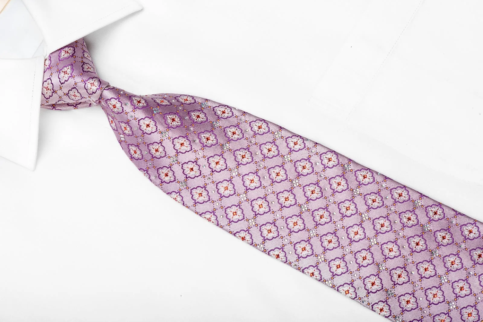 Mila Schon Men's Crystal Tie Cartouche On Mauve With Silver Sparkles