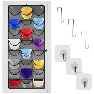 modern Tiitstoy 24 Pockets Hat Rack for Baseball Caps, Baseball Hat Organizer for Wall/Over The Door, Caps Hat Holder Hanger for Closet with Large Clear Pockets & 3 Hooks, Hat