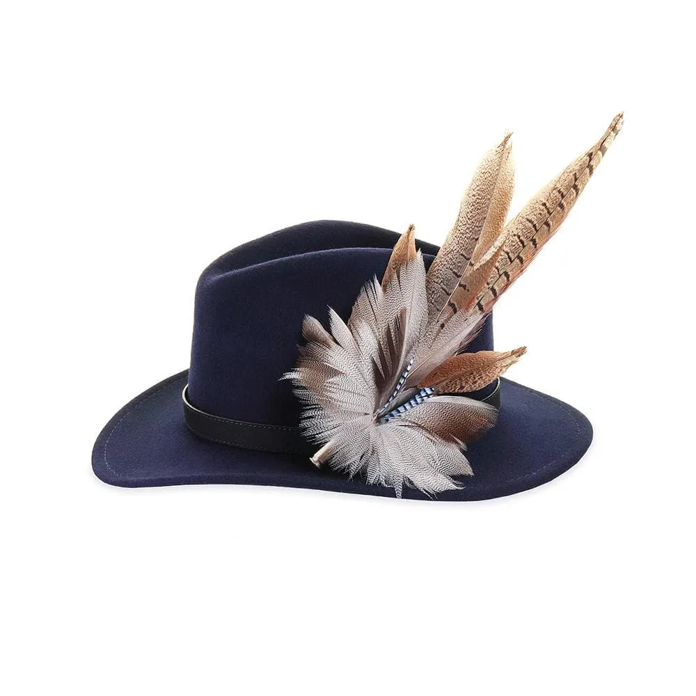 Navy Fedora with Large Mallard and Jay Pin