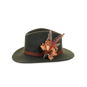 Olive Fedora with Pheasant Pin