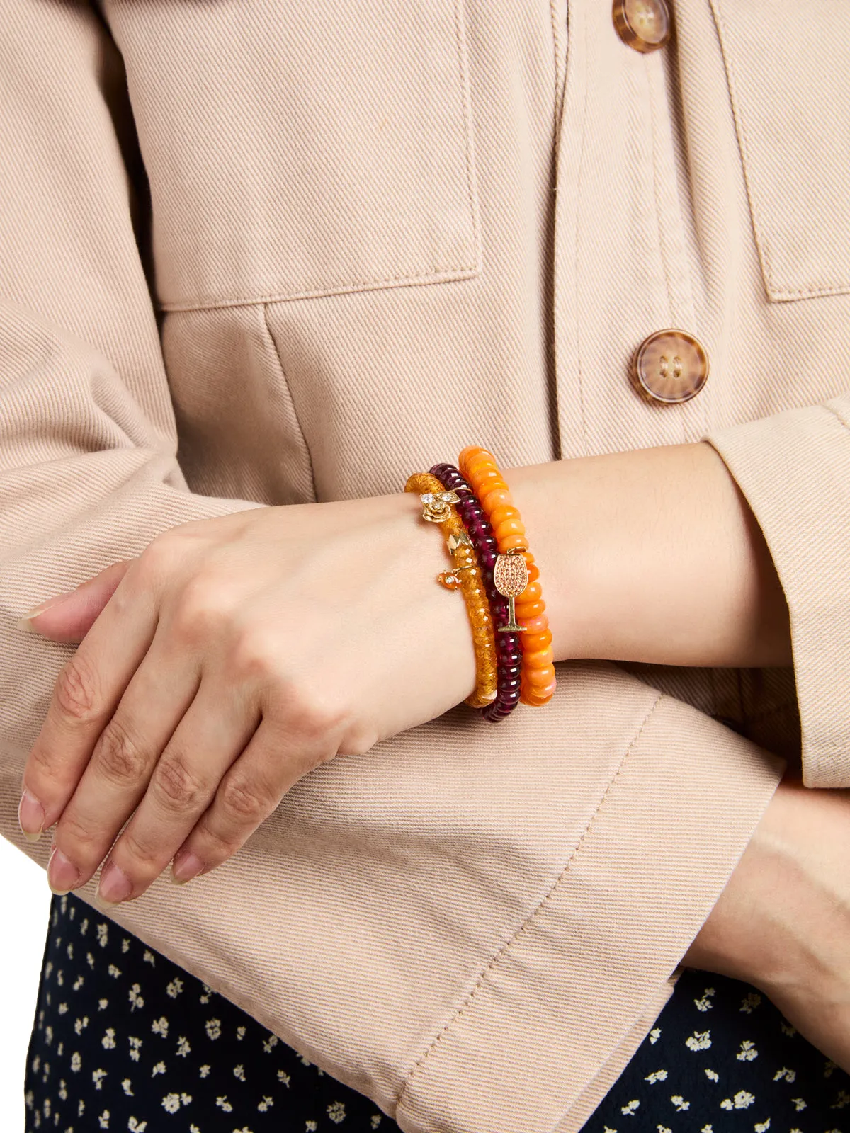 Orange Sapphire Wine Glass On Orange Opal Beaded Bracelet