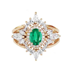 Oval Emerald engagement ring with two crown nesting rings, Athena Armour ♥