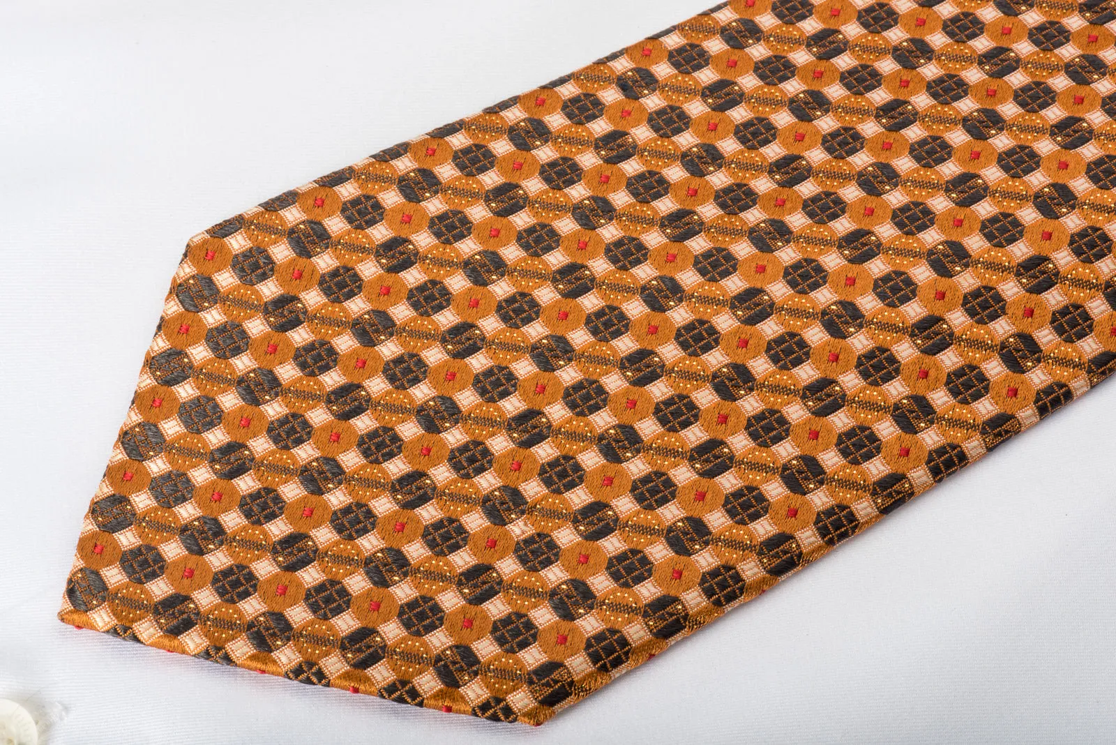 Paco Rabanne Rhinestone Silk Tie Orange Black Trellis With Silver Sparkles