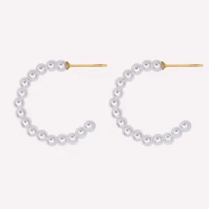 PEARL HOOP EARRINGS IN GOLD