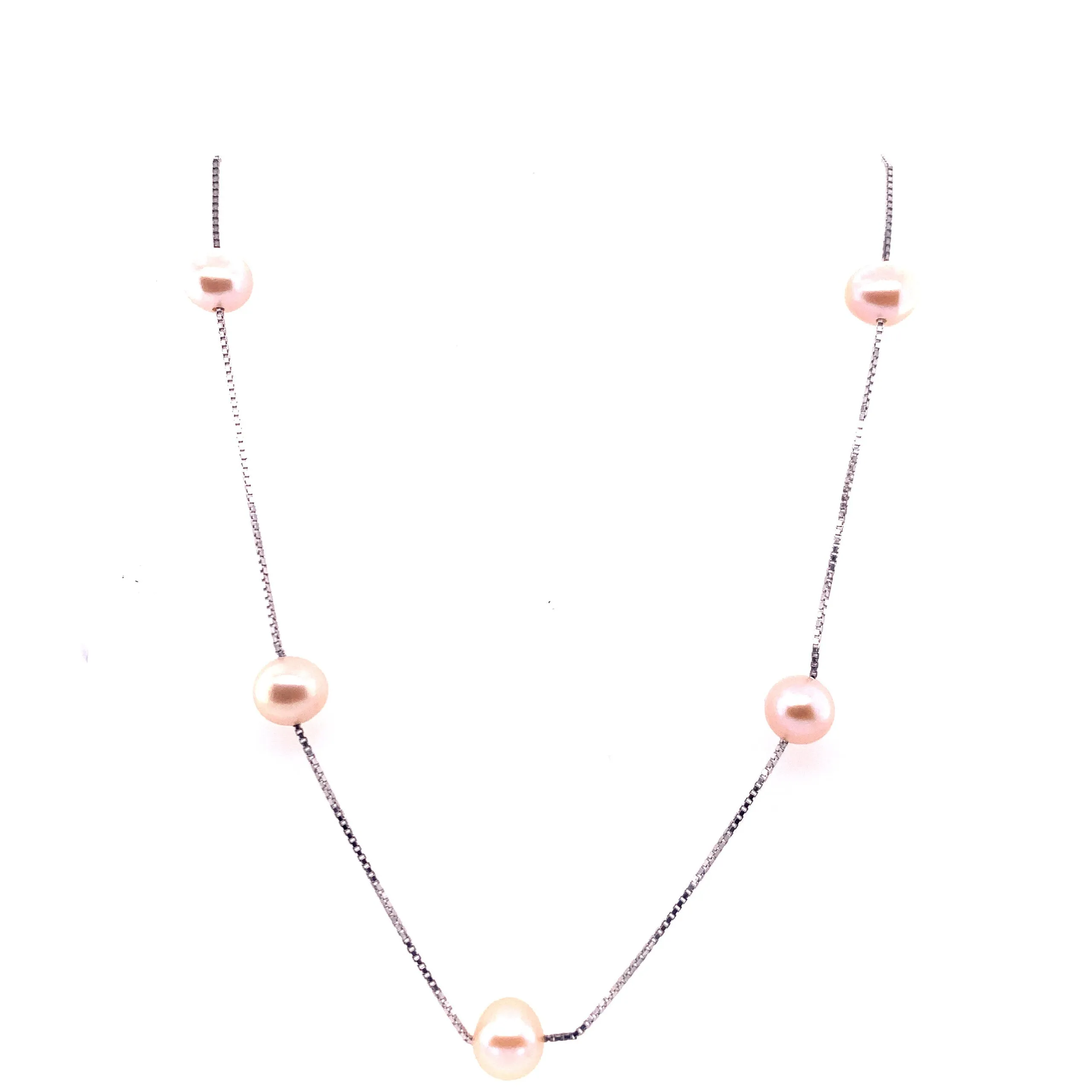 Pink Pearl Tin Cup Long Necklace