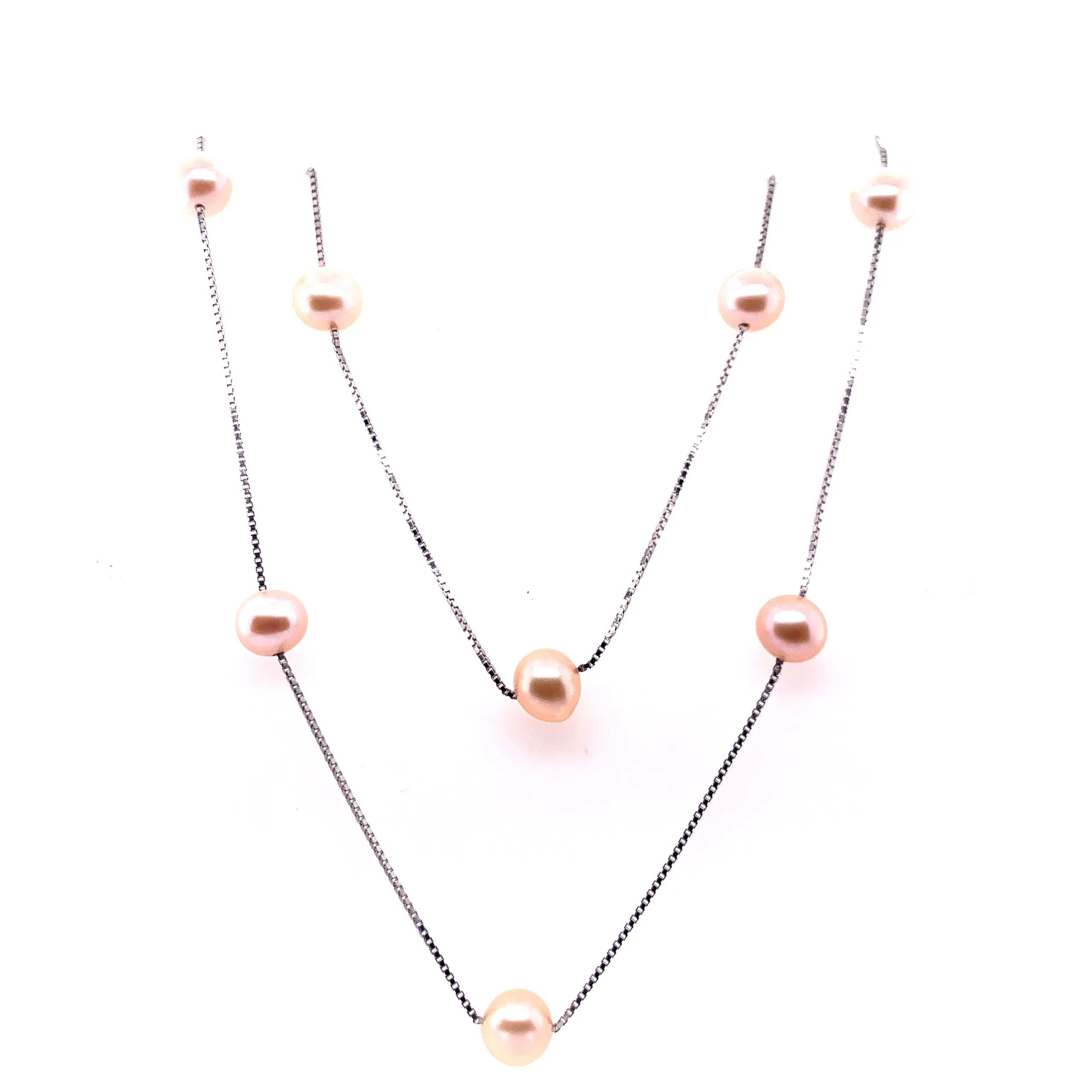 Pink Pearl Tin Cup Long Necklace