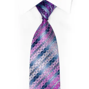 Pink Purple Geometric On Silver Rhinestone Silk Necktie With Sparkles