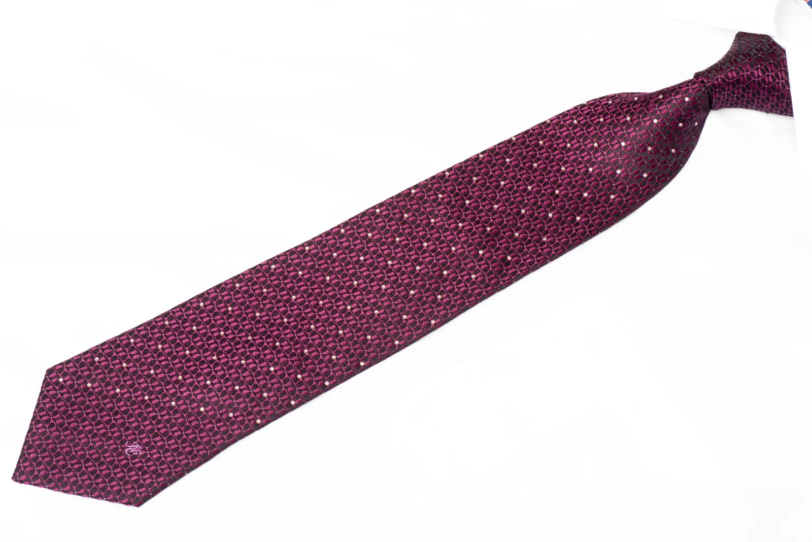 Purple Geometric On Black Rhinestone Silk Necktie With Silver Sparkles