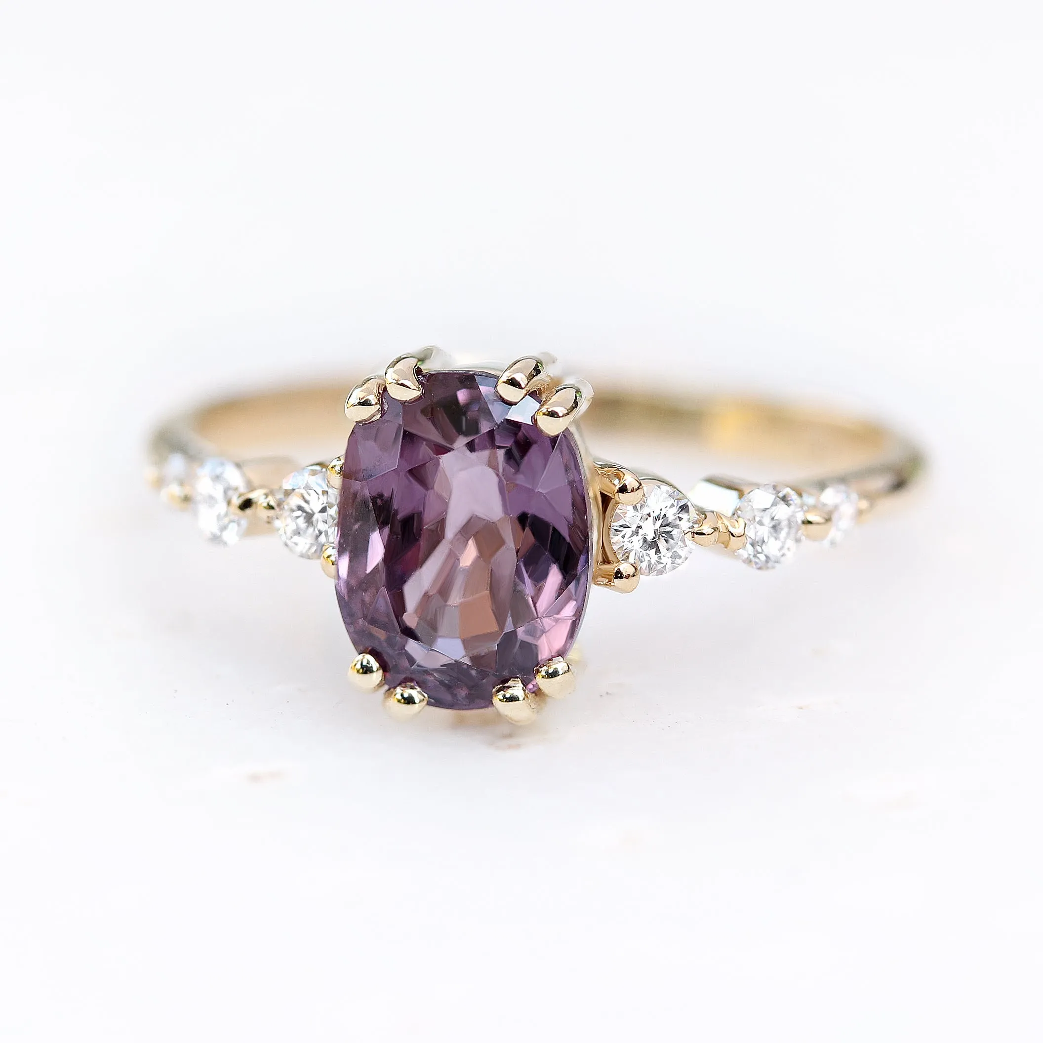 Purple Oval Spinel & Diamonds Engagement Ring, Candy pop