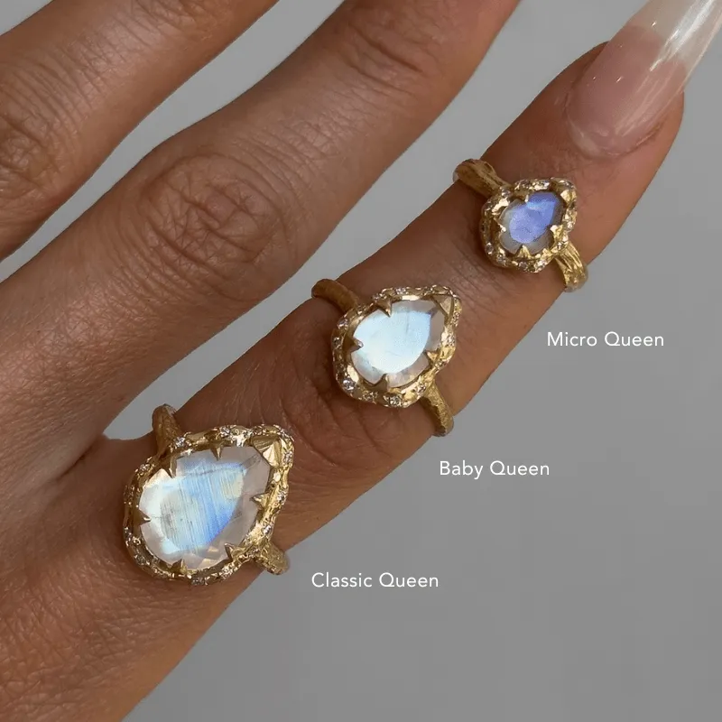 Queen Water Drop Moonstone Ring with Sprinkled Diamonds | Ready to Ship