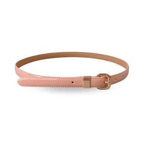 QUEENS PARK - Blush Pink Patent Leather Skinny Belt with Gold Buckle