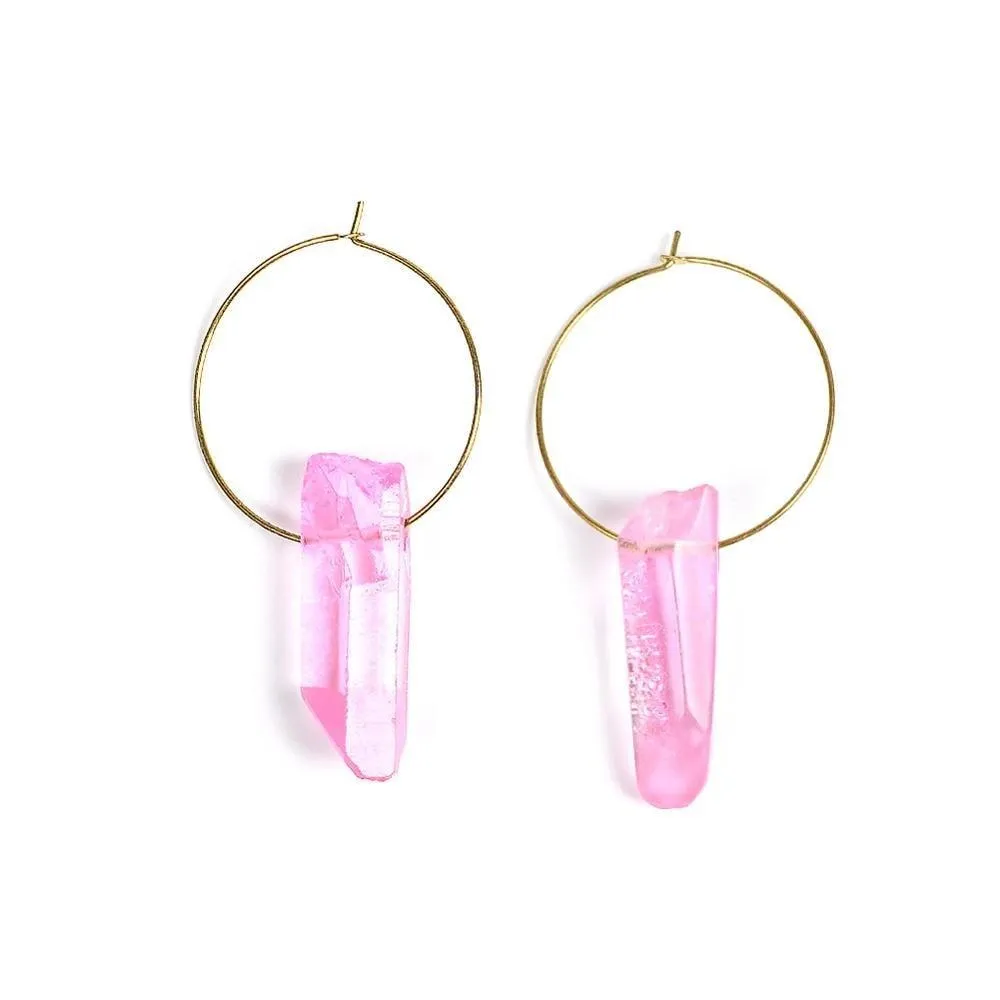 Raw Crystal Hoop Earrings For Women Piercing Round loop Earring