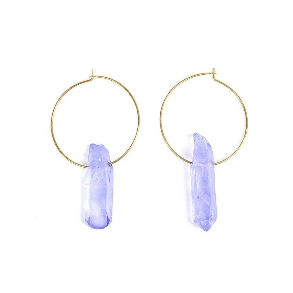 Raw Crystal Hoop Earrings For Women Piercing Round loop Earring