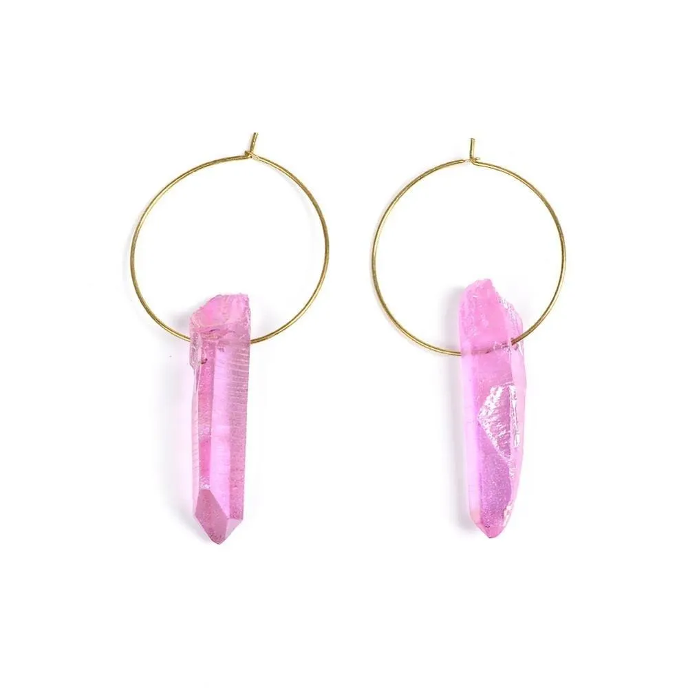 Raw Crystal Hoop Earrings For Women Piercing Round loop Earring