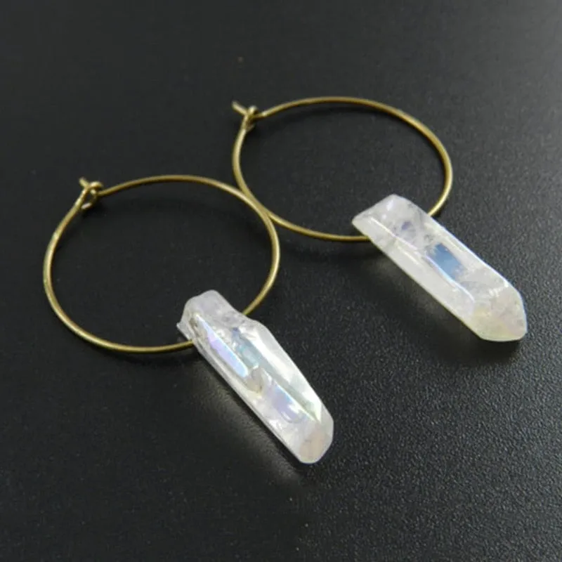 Raw Crystal Hoop Earrings For Women Piercing Round loop Earring