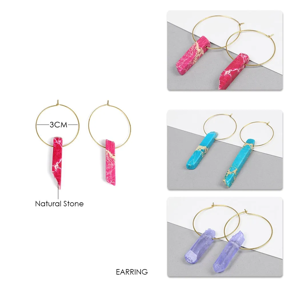 Raw Crystal Hoop Earrings For Women Piercing Round loop Earring