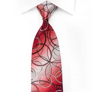 Remizio Men's Crystal Silk Necktie Black Circles On Red Silver Sparkling With Rhinestones