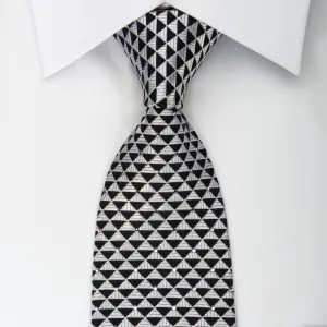 Renoma Silk Rhinestone Tie Silver Black Checkered With Silver Sparkles