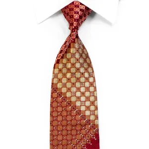 Rhinestone Silk Necktie Gold Checkered On Burgundy With Sparkles