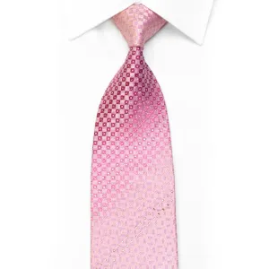 Rhinestone Silk Necktie Pink Checkered With Silver Sparkles