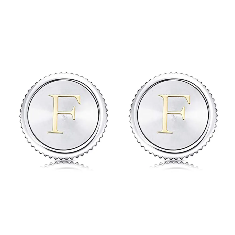 Round Letter Silver Cufflinks