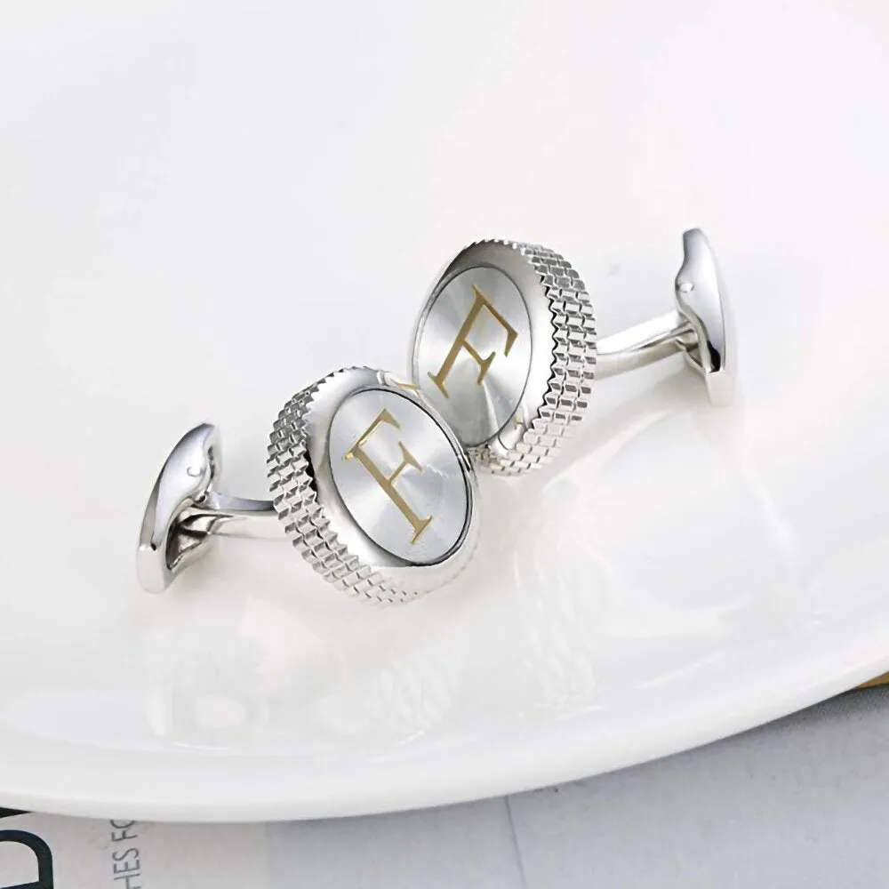 Round Letter Silver Cufflinks