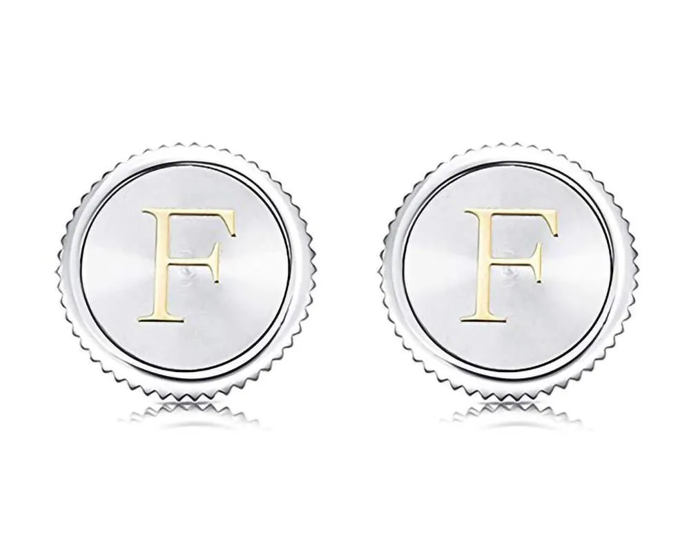 Round Letter Silver Cufflinks