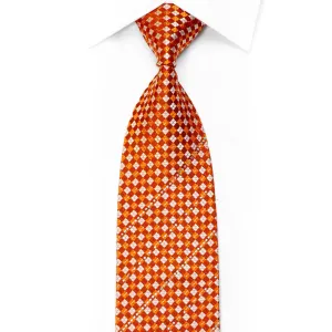 Roygen Rhinestone Necktie Orange Silver Checkered With Silver Sparkles