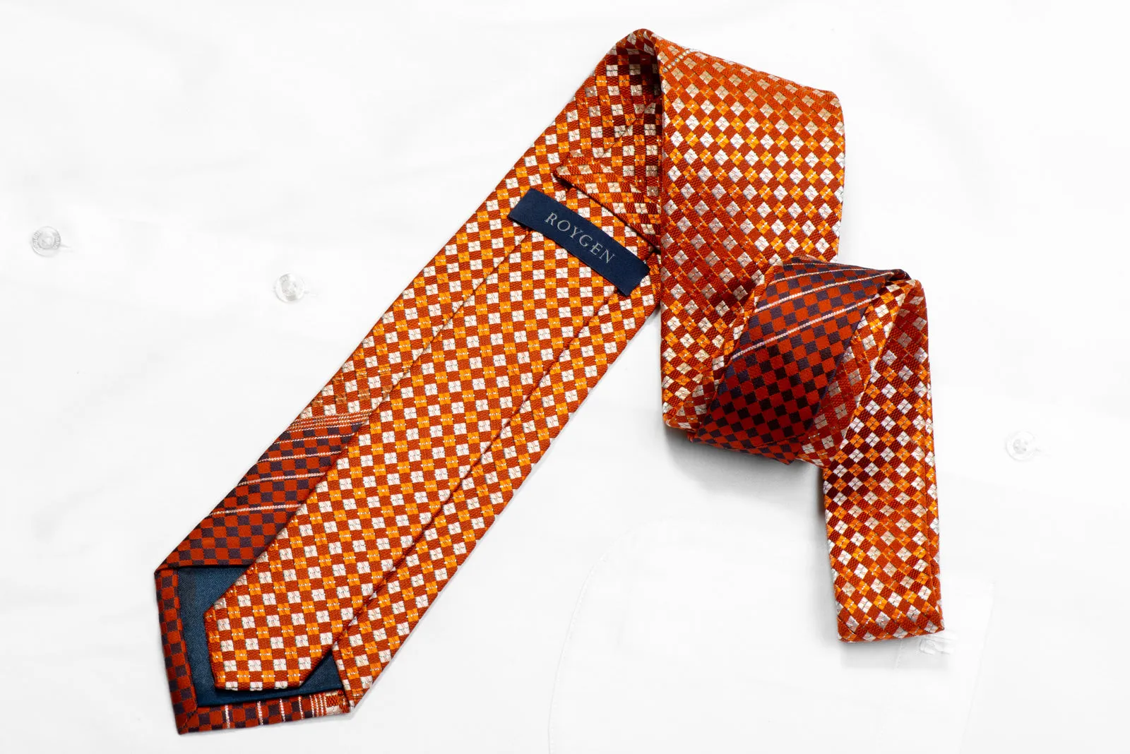 Roygen Rhinestone Necktie Orange Silver Checkered With Silver Sparkles