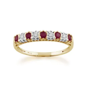 Rubin & Diamant Halb Ewigkeitsring in 9ct Gelb Gold