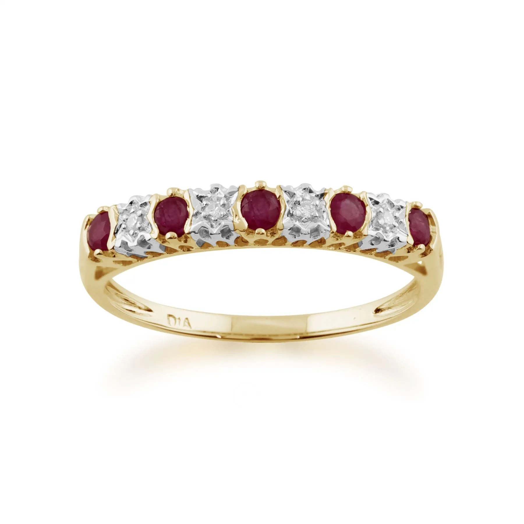 Rubin & Diamant Halb Ewigkeitsring in 9ct Gelb Gold