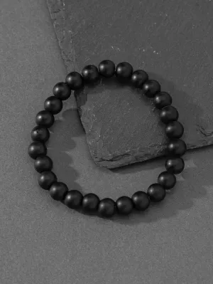 Simple Matte Black Beaded Bracelet for Women Men Stretchy Stackable Bracelets