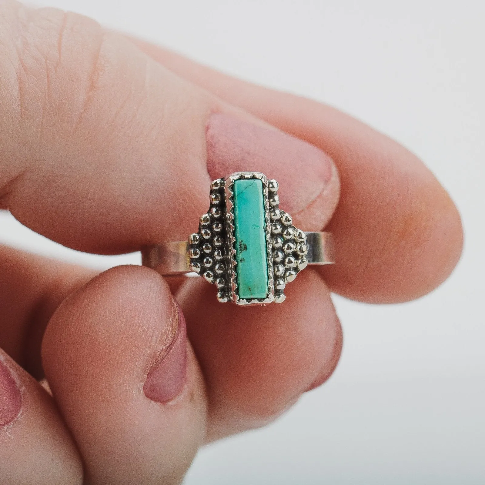 Size 5 Rectangle Royston Turquoise Gemstone Ring