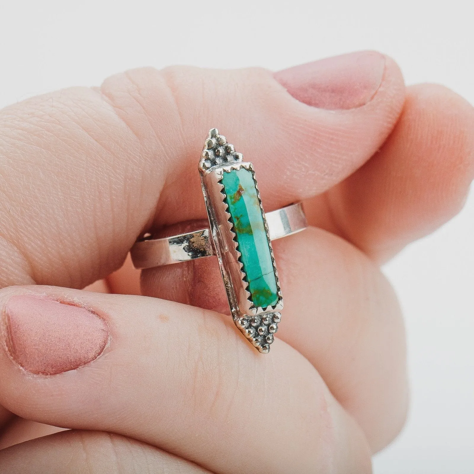 Size 6.75 Rectangle Royston Turquoise Gemstone Ring